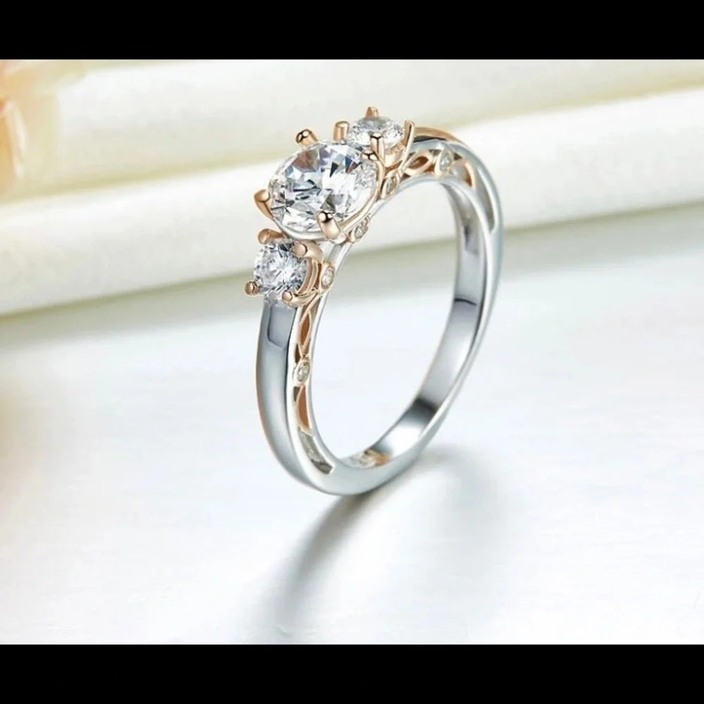 New .925 Three Diamond Ring, Size 8
